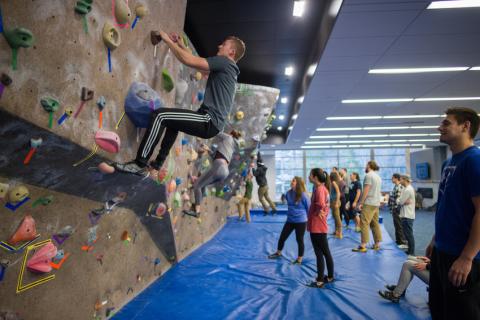 Students Rock Wall Climbing 